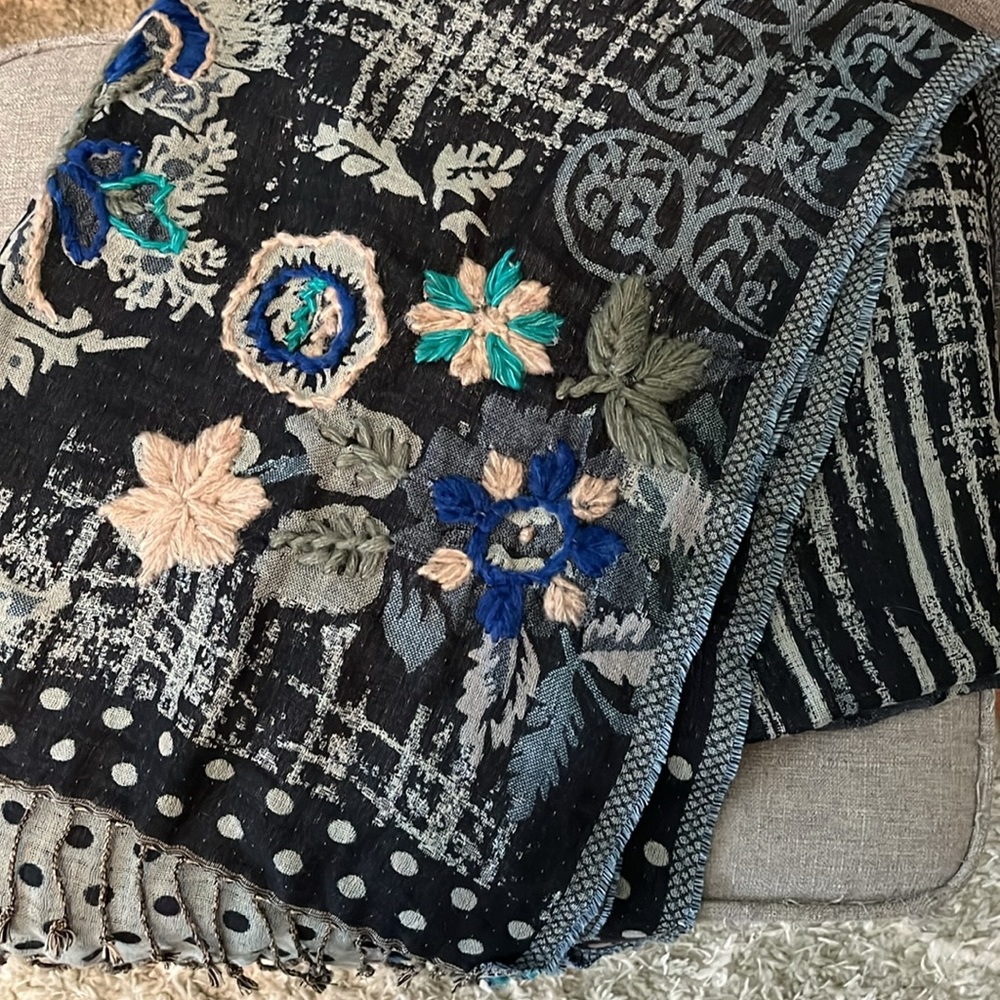 Cost Plus World Market Embroidered Wrap Scarf in Blue